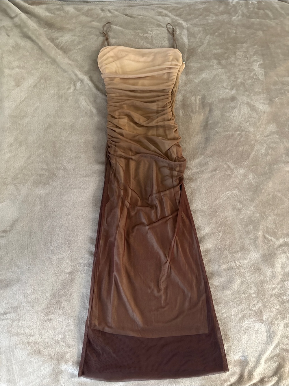 Zara M Ombré Mesh Ruched Maxi Dress Y2K Minimalist - Picture 3 of 9